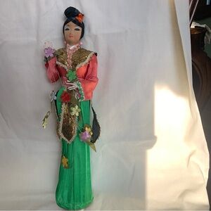 Vintage 60s 70s Geisha Art Doll: Handmade Costume Flowers Retro